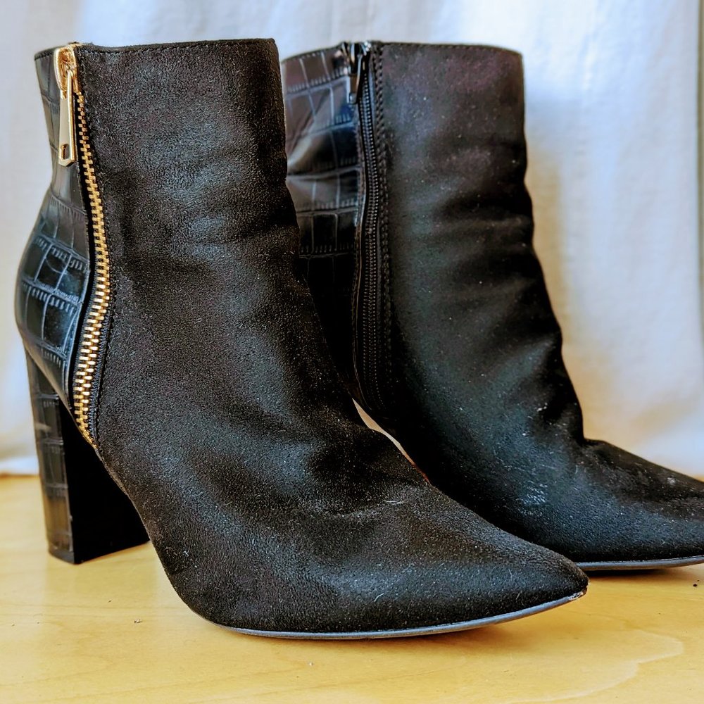 Black Suede / Leather City Boots with Gold Detail (Bamboo, Size 10, NWOT)
